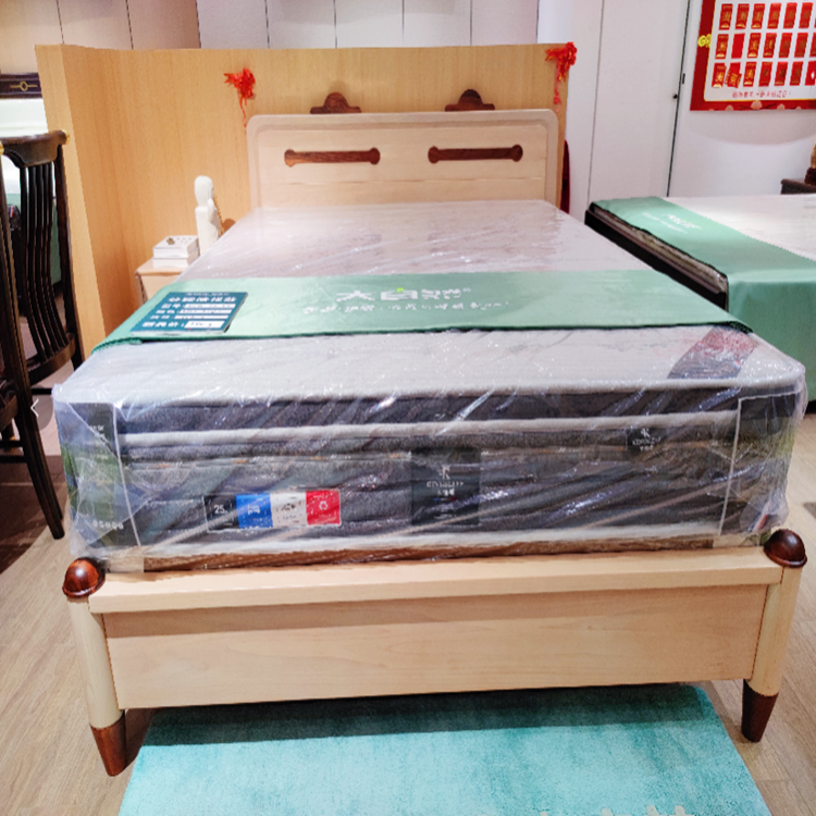 实木床+弹簧床垫+1个床头柜全套